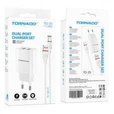 Мережевий зарядний пристрій Tornado TD-25 2USB QC 3.0 плюс кабель USB Type-C білий Мережевий зарядний пристрій Tornado TD-25 2USB QC 3.0 плюс кабель USB Type-C білий