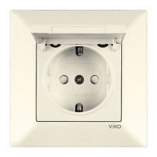 Розетка Viko 0212 Meridian із заземленням і кришкою крем