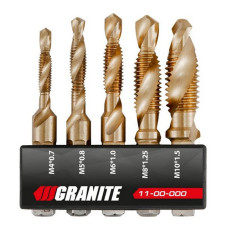 Набір свердл-мітчиків Granite 11-00-000 M4х0.7мм M5х0.8мм M6х1.0мм M8х1.25мм M10х1.5мм DIN338 Набір свердл-мітчиків Granite 11-00-000 M4х0.7мм M5х0.8мм M6х1.0мм M8х1.25мм M10х1.5мм DIN338