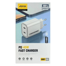 Мережевий зарядний пристрій Aspor A807 Fast Charger 45W PD 2USB-C білий