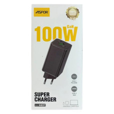Мережевий зарядний пристрій Aspor A837 100W PD Gan 2UCB-C плюс USB чорний
