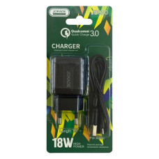 Мережевий зарядний пристрій Jokade JB020 QC 3.0 1USB 18W плюс USB кабель Micro чорний