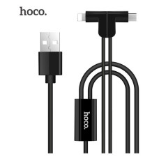 Кабель Hoco X12 2 в 1 One pull two L shape magnetic Micro USB plus Lightning довжина 1.2м чорний