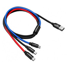 Кабель Baseus Three Primary Colors 3 в 1 Micro USB plus Lightning plus USB Tyre-C довжина 0.3м чорни