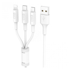 Кабель Hoco X25 3 в 1 Micro USB plus Lightning plus USB Type-C довжина 1м білий