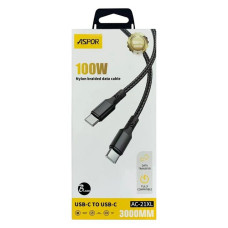 Кабель Aspor AC-21XL Nylon Type-C to Type-C 100W 3м чорний