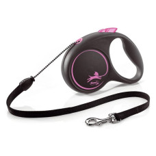 Рулетка Flexi Black Design для собак трос M 5м рожева