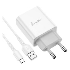 Мережевий зарядний пристрій Avantis A825 1USB/2.1A плюс кабель Type-C білий