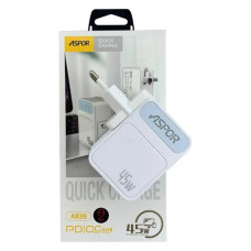 Зарядний пристрій Aspor A839 PD 45W USB/USB-C/5A білий