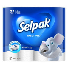 Папір туалетний Selpak 3-шарова Super Soft 150 відривів 32шт біла