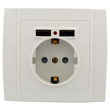Розетка із заземленням Yaweitai YW-2530 2USB біла modern