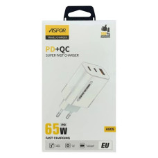 Мережевий зарядний пристрій Aspor A809 65W QC 2 UCB C плюс USB A білий