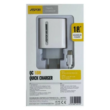 Мережевий зарядний пристрій Aspor A803 USB/18W плюс кабель USB Micro білий