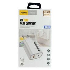 Мережевий зарядний пристрій Aspor A805 USB/USB-C/PD 20W білий