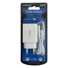 Мережевий зарядний пристрій Jokade JB050 QC 3.0 18W USB-A плюс USB Місго білий