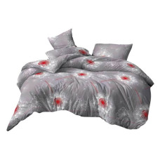 Постільна білизна Textile House Бязь 65 200х220см євро бязь сірий з великими кульбабами червоний