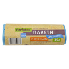 Пакет поліетиленовий Perfetto для сміття із затяжками 35л рулон 15шт Пакет поліетиленовий Perfetto для сміття із затяжками 35л рулон 15шт