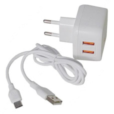 KONI strong сетевое зарядное устройство KS74T, 2.4A, 2USB USB charger for Type C, цвет белый