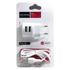 KONI strong сетевое зарядное устройство KS73T, 2.4A, 2USB USB charger for Type C, цвет белый