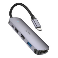 Хаб Hoco HB27 Type-C multi-function converter HDTV та USB3.0 та USB2.0х2 та PD сірий