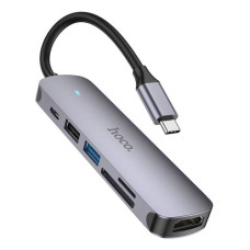 Хаб Hoco HB28 Type-C multi-function converter HDTV плюс USB3.0 та USB2.0 та SD та TF та PD сірий
