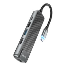 Хаб Hoco HB23 Easy view Type-C multifunction adapter HDMI плюс USB3.0 та USB2.0 та RJ45 та PD сірий