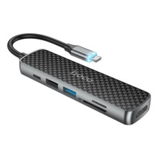 Хаб Hoco HB24 Easy display Type-C multifunction adapter HDMI та USB3 та USB2 та SD та TF і PD чорний