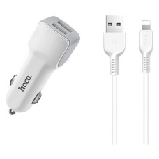 Автомобільний зарядний пристрій Hoco Z23 grand style with lightning 2USB 2.4A білий