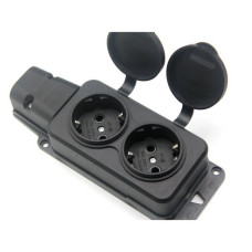 Колодка SVT Electric SVT-5702 2 гнізда з заземленням та кришкою каучук чорна