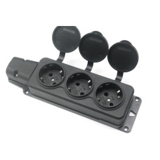 Колодка SVT Electric SVT-5703 3 гнізда з заземленням та кришкою каучук чорна