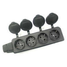 Колодка SVT Electric SVT-5704 4 гнізда з заземленням та кришкою каучук чорна