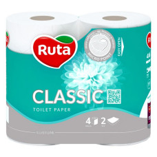 Туалетний папір Ruta Classic білий 170 відривів 2 шари 4 рулони