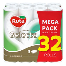 Туалетний папір Ruta Selecta 3 шари 32 рулону біла