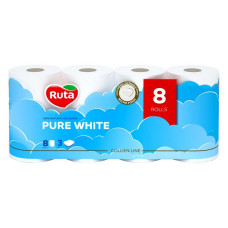 Туалетний папір Ruta Pure White білий 150 відривів 3 шари 8 рулонів