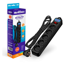 Мережевий фільтр Svittex SV-001 гнізд 1.8м із заземленням та вимикачем 3х0.75мм2 10А чорний