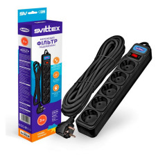 Мережевий фільтр Svittex SV-002 5 гнізд 3м з заземленням та вимикачем 3х0.75мм2 10А чорний
