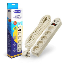 Мережевий фільтр Svittex SV-024 5 гнізд 3м 2хUSB 10А 3х0.75мм2