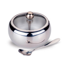 Цукорниця Maestro MR-1696L нержавійка з ложкою кришка-скло