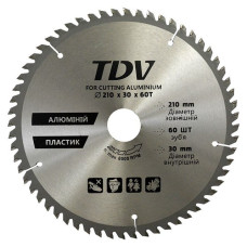 Диск пильний по алюмінію та пластику TDV 210x30мм 60 зубів твердосплавні напайки
