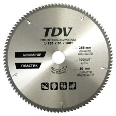Диск пильний по алюмінію та пластику TDV 255x30мм 100 зубів твердосплавні напайки