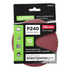 Круг шліфувальний без отворів Apro 828010 на липучці 125мм P240 10шт