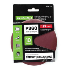 Круг шліфувальний без отворів Apro 828012 на липучці 125мм P360 10шт
