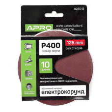 Круг шліфувальний без отворів Apro 828013 на липучці 125мм P400 10шт