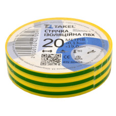 Ізолента ПВХ Takel 0.13х19мм 20м жовто-зелена