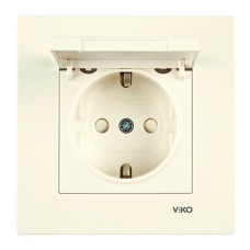 Розетка Viko Karre 0112 із заземленням і кришкою крем
