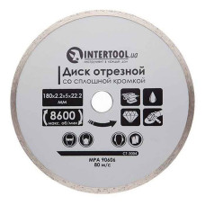 Диск відрізний Intertool CT-3004 алмазний з суцільною кромкою 180 мм 16-18%