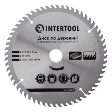 Диск пильний по дереву Intertool CT-3024 з твердосплавними напайками 210х30мм 60 зуб'їв 6800об/мин
