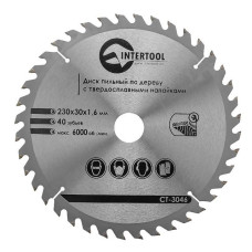 Диск пильний по дереву Intertool CT-3046 з твердосплавними напайками 230х30мм 40 зуб'їв 6000об/мин