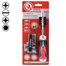 Викрутка реверсіонна Intertool VT-1002 з комплектом насадок 11шт