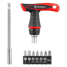 Викрутка Т-образна Intertool VT-1015 реверсіонна з цанговим затиском комплектом насадок 15шт